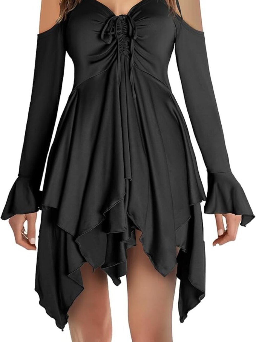New - Renaissance Fairy Dress Women's Gothic Off Shoulder Handkerchief Dress